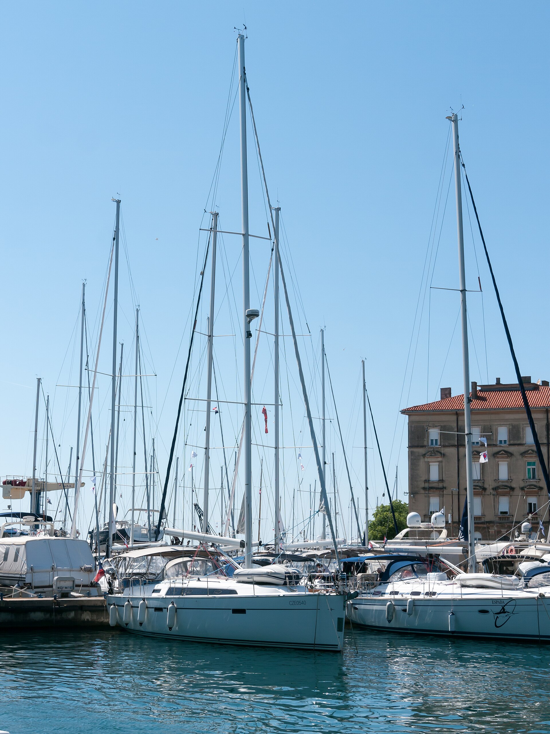 Sailboats in Zadar marina, already moored. This is not the minute of the approach and not a FairHelm training.